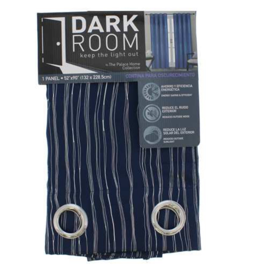 Dark Blue & Silver Stripes- Blackout Curtain