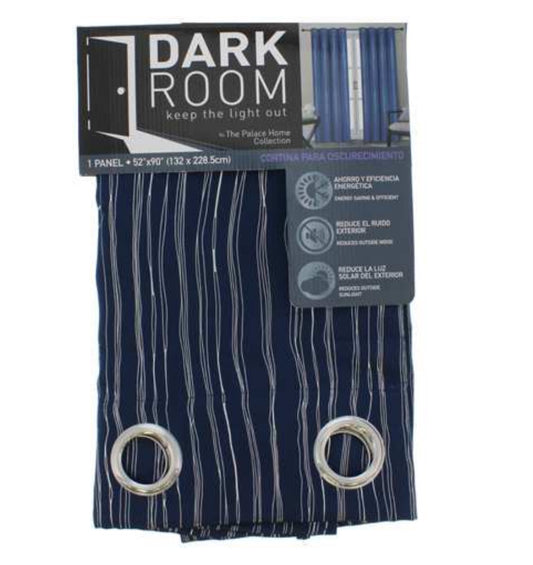 Dark Blue & Silver Stripes- Blackout Curtain