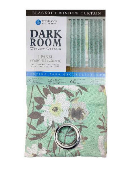 Teal Floral Blackout Curtain