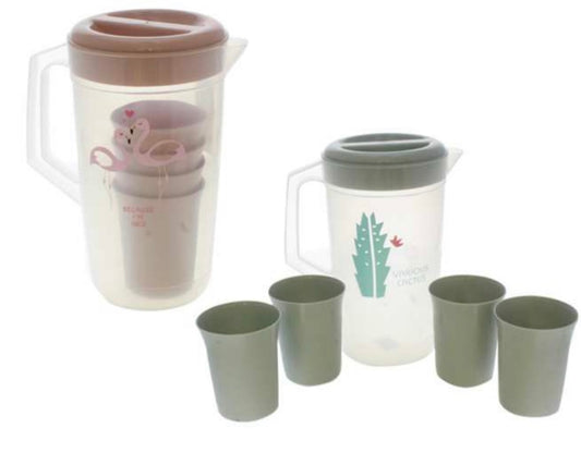 5pc 2 Litre Plastic Water Jug w/ 4 Cups
